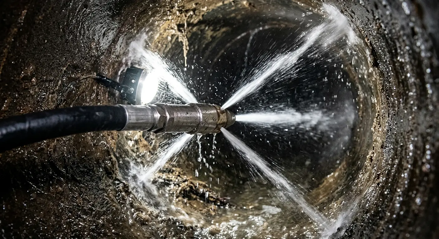 High-pressure hydro jetting nozzle cleaning sewer pipe for Sewer Cleanout in Sparta